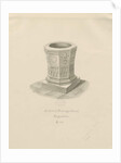 Font in Penkridge Church: sepia drawing, 1841 by John Chessell Buckler