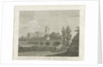 Penkridge Town - Church and Bridge: engraving by School English