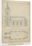 Marchington Church - Exterior Elevation and Interior Plan: pen drawing by School English