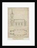 Marchington Church - Exterior Elevation and Interior Plan: pen drawing by School English