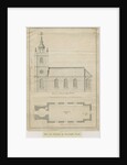 Marchington Church - Exterior Elevation and Interior Plan: pen drawing by School English