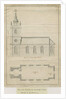 Marchington Church - Exterior Elevation and Interior Plan: pen drawing by School English