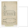 Marchington Church - Exterior Elevation and Interior Plan: pen drawing by School English