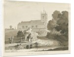 Seighford Church: sepia wash drawing, 1838 by Thomas Peploe Wood