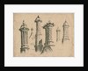 Thickbroom Hall ['Manley Hall'] - Finials and Chimneys: lithograph, 1838 by Thomas Peploe Wood