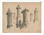 Thickbroom Hall ['Manley Hall'] - Finials and Chimneys: lithograph, 1838 by Thomas Peploe Wood