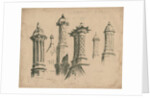 Thickbroom Hall ['Manley Hall'] - Finials and Chimneys: lithograph, 1838 by Thomas Peploe Wood