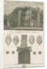 Tixall Hall - Gothic Window and Heraldic Antiquities: engraving by Stebbing Shaw