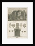 Tixall Hall - Gothic Window and Heraldic Antiquities: engraving by Stebbing Shaw