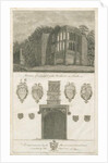 Tixall Hall - Gothic Window and Heraldic Antiquities: engraving by Stebbing Shaw