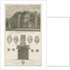 Tixall Hall - Gothic Window and Heraldic Antiquities: engraving by Stebbing Shaw