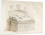 Stowe Church - Table tomb [of Sir Walter Devereux]: sepia drawing, 1839 by Thomas Peploe Wood