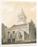 Trentham Church: sepia and yellow wash drawing by Thomas Peploe Wood
