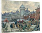 Ancient Moscow, departure after a fight by Apollinari Mikhailovich Vasnetsov