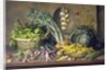 Garlic and radishes and a peacock buttefly, 1997 by Amelia Kleiser