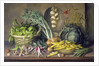 Garlic and radishes and a peacock buttefly, 1997 by Amelia Kleiser