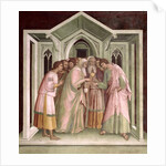 Judas Receiving Payment for his Betrayal, from a series of Scenes of the New Testament by Barna da Siena