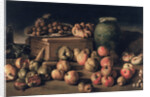 Still life with fruit and a box of fine chocolate by Master of the Fine Chocolate