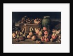 Still life with fruit and a box of fine chocolate by Master of the Fine Chocolate