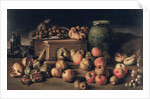 Still life with fruit and a box of fine chocolate by Master of the Fine Chocolate