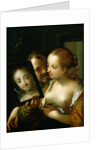Laughing Couple with a mirror, 1596 by Johann or Hans von Aachen