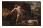 Hercules slays the giant Cacus and steals back the cattle of Geryon by Giambattista Langetti