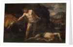 Hercules slays the giant Cacus and steals back the cattle of Geryon by Giambattista Langetti
