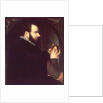 Self portrait holding a wax portrait medallion, 1564 by Willem van den Broecke