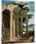 Landscape with ruins and a shepherd by Jean Lemaire