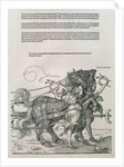 Triumphal Chariot of Emperor Maximilian I of Germany: detail of the horse teams, guided by two Virtues, Magnanimity and Audaciousness by Albrecht Dürer or Duerer