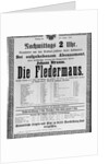 Poster advertising 'Die Fledermaus' by Johann Strauss the Younger by Austrian School
