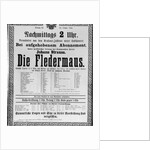 Poster advertising 'Die Fledermaus' by Johann Strauss the Younger by Austrian School