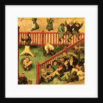 Children's Games: detail of left-hand section showing children running the gauntlet, doing gymnastics and balancing on a fence, 1560 by Pieter the Elder Bruegel