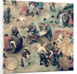 Children's Games: detail of bottom right-hand corner depicting children playing with bricks, hoops and a barrel, 1560 by Pieter the Elder Bruegel