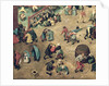 Children's Games: detail of left-hand section showing children bowling hoops, doing handstands, playing with a hobby-horse and other games, 1560 by Pieter the Elder Bruegel