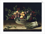 Still life with a basket of fruit and a bunch of asparagus, 1630 by Louise Moillon