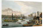 A View of London Bridge and the Custom House, with the Margate Steam Yachts, pub. 1820 by Colnaghi & Co. by Robert the Elder & Younger Havell