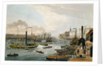 A View of London Bridge and the Custom House, with the Margate Steam Yachts, pub. 1820 by Colnaghi & Co. by Robert the Elder & Younger Havell