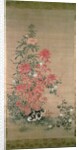 Cat amongst flowers by Japanese School