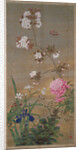 Peony, iris, cherry blossom and a butterfly, 1828 by Abe Kan Torin