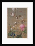 Peony, iris, cherry blossom and a butterfly, 1828 by Abe Kan Torin