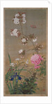 Peony, iris, cherry blossom and a butterfly, 1828 by Abe Kan Torin