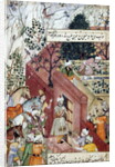 The Mughal Emperor Babur about to oversee the laying out of a garden, using lines by Mughal School