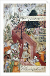 The Mughal Emperor Babur about to oversee the laying out of a garden, using lines by Mughal School