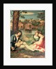 Youth with a guitar and two girls sitting on a river bank by Giorgione