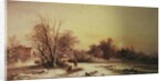 Winter scene: Collecting wood on a river bank by George Augustus Williams
