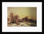 Winter scene: Collecting wood on a river bank by George Augustus Williams