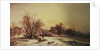 Winter scene: Collecting wood on a river bank by George Augustus Williams
