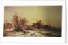 Winter scene: Collecting wood on a river bank by George Augustus Williams
