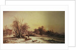 Winter scene: Collecting wood on a river bank by George Augustus Williams
